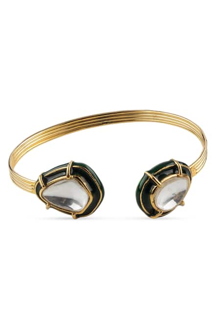 Shop Vasundhara Gold Plated Crystals Kundan And Cubic Zirconia Bracelet at Aza Fashions Shop_Vasundhara_Gold Plated Crystals Kundan And Cubic Zirconia Bracelet _at_Aza_Fashions