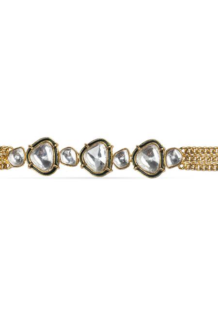 Vasundhara_Silver Plated Crystals Geometric Kundan And Cubic Zirconia Bracelet_Online_at_Aza_Fashions