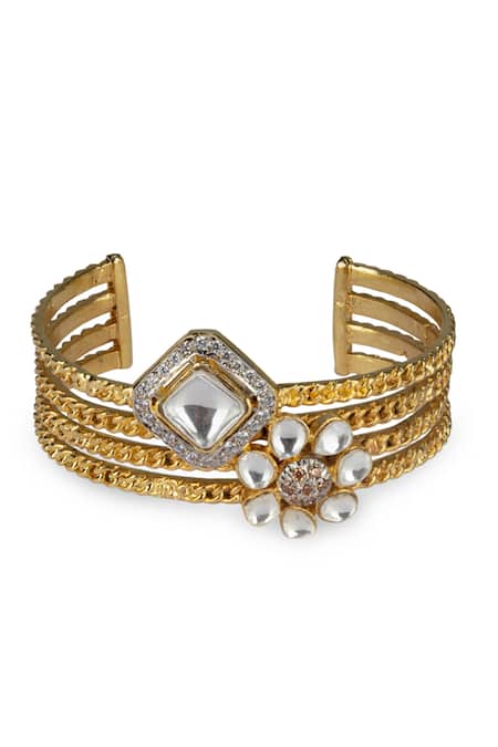 Vasundhara Gold Plated Crystals, Diamonds Geometric Kundan And Cubic Zirconia Bracelet Online at Aza Fashions Vasundhara_Gold Plated Crystals, Diamonds Geometric Kundan And Cubic Zirconia Bracelet _Online_at_Aza_Fashions