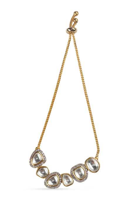 Shop Vasundhara Silver Plated Imitation Diamonds Geometric Kundan And Zirconia Bracelet at Aza Fashions Shop_Vasundhara_Silver Plated Imitation Diamonds Geometric Kundan And Zirconia Bracelet _at_Aza_Fashions