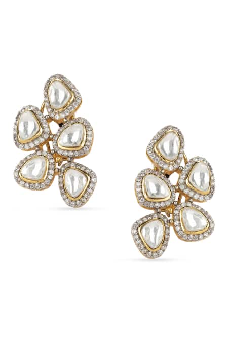 Shop Vasundhara Silver Plated Cut Work, Crystals Cubic Zirconia Embellished Cutwork Earrings at Aza Fashions Shop_Vasundhara_Silver Plated Cut Work, Crystals Cubic Zirconia Embellished Cutwork Earrings _at_Aza_Fashions