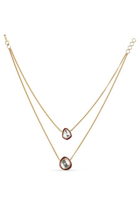 Shop Vasundhara Gold Plated Kundan And Cubic Zirconia Pendant Necklace at Aza Fashions Shop_Vasundhara_Gold Plated Kundan And Cubic Zirconia Pendant Necklace _at_Aza_Fashions