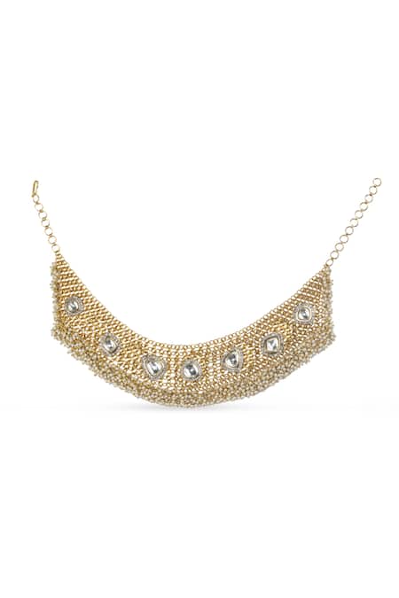 Shop Vasundhara Gold Plated Cubic Zirconia Stone Embellished Necklace at Aza Fashions Shop_Vasundhara_Gold Plated Cubic Zirconia Stone Embellished Necklace _at_Aza_Fashions