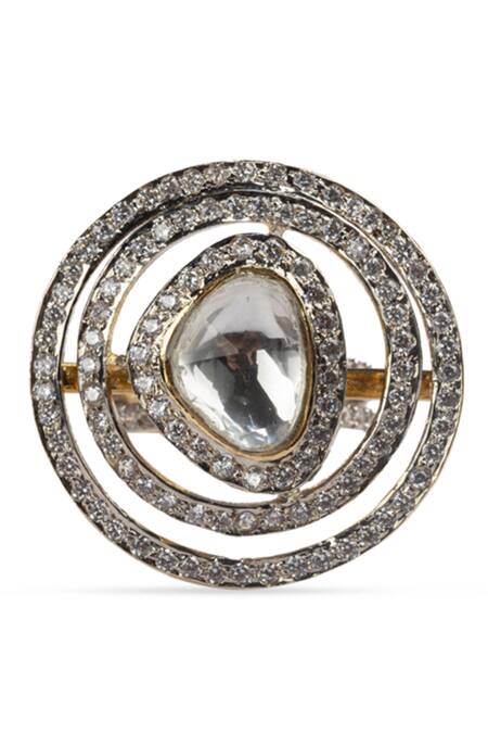 Vasundhara Silver Plated Crystals, Diamonds Kundan Embellished Ring Online at Aza Fashions Vasundhara_Silver Plated Crystals, Diamonds Kundan Embellished Ring _Online_at_Aza_Fashions