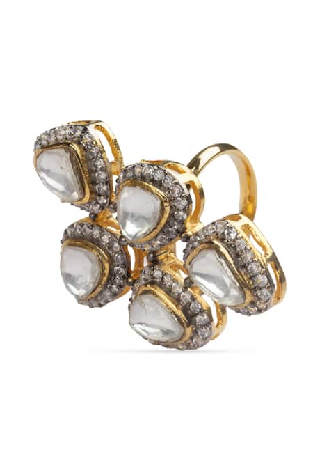 Shop Vasundhara Silver Plated Cut Work, Diamonds Cubic Zirconia Stone Embellished Ring at Aza Fashions Shop_Vasundhara_Silver Plated Cut Work, Diamonds Cubic Zirconia Stone Embellished Ring _at_Aza_Fashions