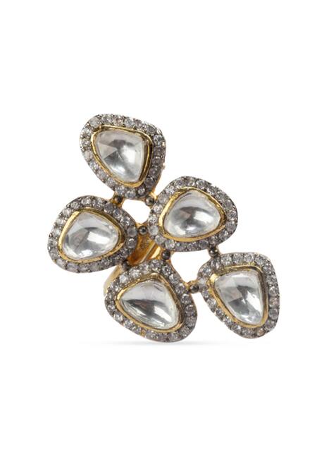 Vasundhara Silver Plated Cut Work, Diamonds Cubic Zirconia Stone Embellished Ring Online at Aza Fashions Vasundhara_Silver Plated Cut Work, Diamonds Cubic Zirconia Stone Embellished Ring _Online_at_Aza_Fashions