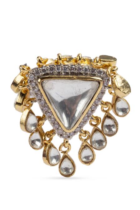 Vasundhara Silver Plated Cut Work, Diamonds Triangle Shaped Kundan Embellished Ring Online at Aza Fashions Vasundhara_Silver Plated Cut Work, Diamonds Triangle Shaped Kundan Embellished Ring _Online_at_Aza_Fashions