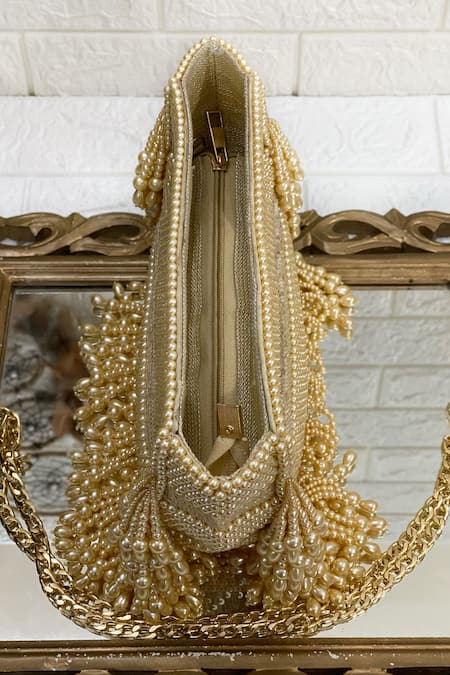 Kainiche By Mehak_Gold Pearl Studded Bag _Online_at_Aza_Fashions