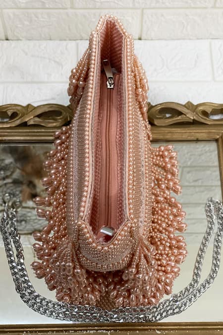Kainiche By Mehak_Pink Pearl Embellished Designer Bag _Online_at_Aza_Fashions