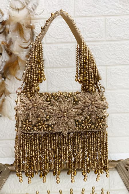 Kainiche by Mehak Gold Embellished 3d Flower Bag 