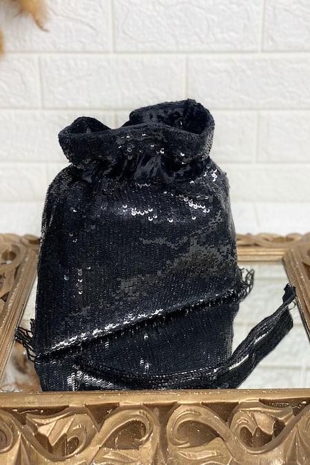 Kainiche By Mehak Black Embroidery Sequin Potli Online at Aza Fashions Kainiche By Mehak_Black Embroidery Sequin Potli _Online_at_Aza_Fashions