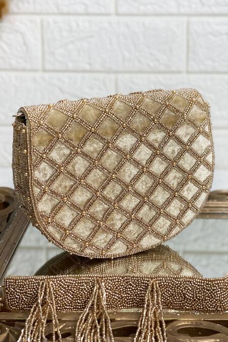 Kainiche By Mehak Gold Embellished Flower Bag Online at Aza Fashions Kainiche By Mehak_Gold Embellished Flower Bag _Online_at_Aza_Fashions