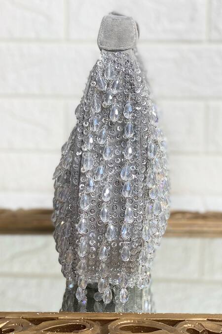 Kainiche By Mehak Silver Sequins, Rhinestones, Pearls Embellished Potli Online at Aza Fashions Kainiche By Mehak_Silver Sequins, Rhinestones, Pearls Embellished Potli _Online_at_Aza_Fashions