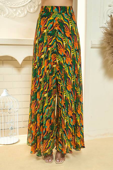 Aariyana Couture Multi Color Lycra, Georgette, Viscose Tropical Print Cape And Flared Pant Set Online at Aza Fashions Aariyana Couture_Multi Color Lycra, Georgette, Viscose Tropical Print Cape And Flared Pant Set_Online_at_Aza_Fashions