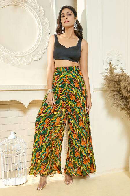 Buy Aariyana Couture Multi Color Lycra, Georgette, Viscose Tropical Print Cape And Flared Pant Set Online at Aza Fashions Buy_Aariyana Couture_Multi Color Lycra, Georgette, Viscose Tropical Print Cape And Flared Pant Set_Online_at_Aza_Fashions