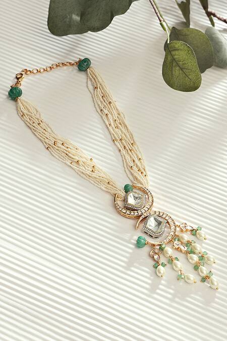 Shop Joules by Radhika White Moon Shaped Pendant Necklace at Aza Fashions Shop_Joules by Radhika_White Moon Shaped Pendant Necklace_at_Aza_Fashions