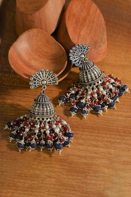 Shop Heer-House Of Jewellery Blue Neelambari Jhumkas at Aza Fashions Shop_Heer-House Of Jewellery_Blue Neelambari Jhumkas_at_Aza_Fashions
