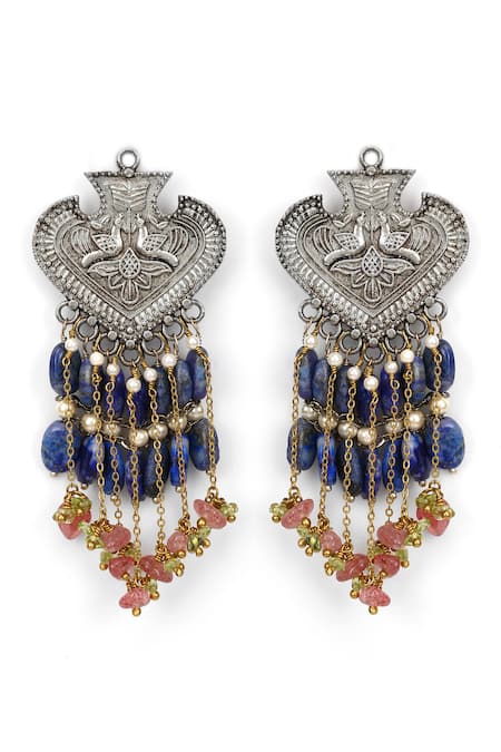 Heer-House Of Jewellery Blue Pearls And Stones Sooryodaya Kaanphool Dangler Earrings 2