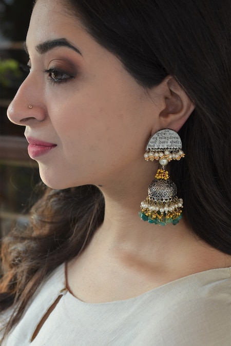 Heer-House Of Jewellery Gold Plated Pearls And Stones Dhoop Bead Drop Jhumkis 