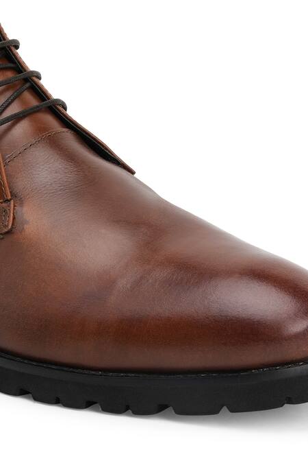Hats Off Accessories_Brown Leather Lace-up Ankle Boots_Online_at_Aza_Fashions