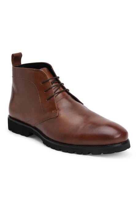 Buy_Hats Off Accessories_Brown Leather Lace-up Ankle Boots_Online_at_Aza_Fashions