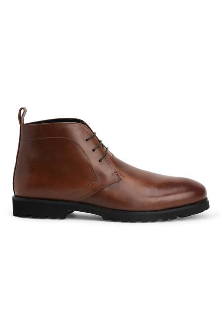 Shop_Hats Off Accessories_Brown Leather Lace-up Ankle Boots_Online_at_Aza_Fashions
