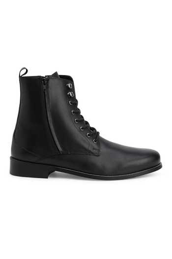 Shop_Hats Off Accessories_Black Genuine Leather Ankle Boots_Online_at_Aza_Fashions