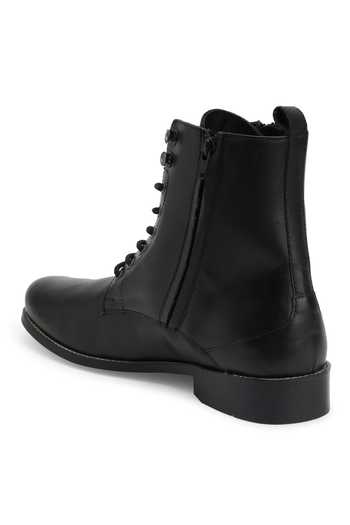 Hats Off Accessories_Black Genuine Leather Ankle Boots_at_Aza_Fashions