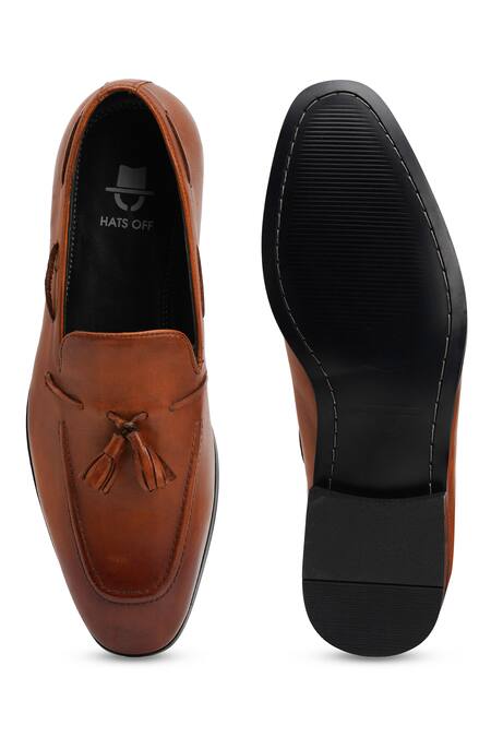Shop Hats Off Accessories Brown Leather Fringe Tassel Shoes at Aza Fashions Shop_Hats Off Accessories_Brown Leather Fringe Tassel Shoes_at_Aza_Fashions