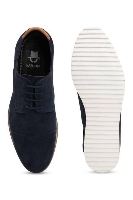 Shop_Hats Off Accessories_Blue Navy Leather Derby Shoes_at_Aza_Fashions