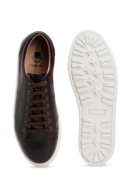 Shop Hats Off Accessories Black Matte Genuine Leather Casual Sneakers at Aza Fashions Shop_Hats Off Accessories_Black Matte Genuine Leather Casual Sneakers_at_Aza_Fashions