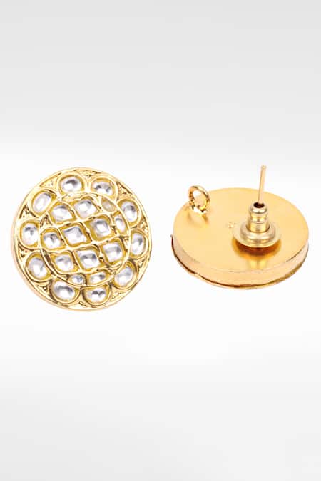Shop Sangeeta Boochra Gold Plated Crystals Kundan Work Stud Earrings at Aza Fashions Shop_Sangeeta Boochra_Gold Plated Crystals Kundan Work Stud Earrings _at_Aza_Fashions