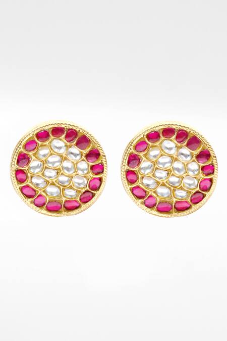 Sangeeta Boochra Gold Plated Stones, Pearls Ruby Studded Earrings Online at Aza Fashions Sangeeta Boochra_Gold Plated Stones, Pearls Ruby Studded Earrings _Online_at_Aza_Fashions