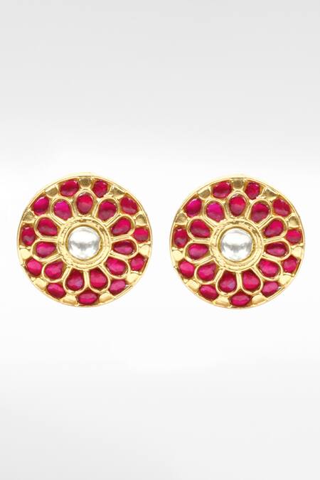 Sangeeta Boochra Gold Plated Stones Floral Ruby Studded Earrings Online at Aza Fashions Sangeeta Boochra_Gold Plated Stones Floral Ruby Studded Earrings _Online_at_Aza_Fashions