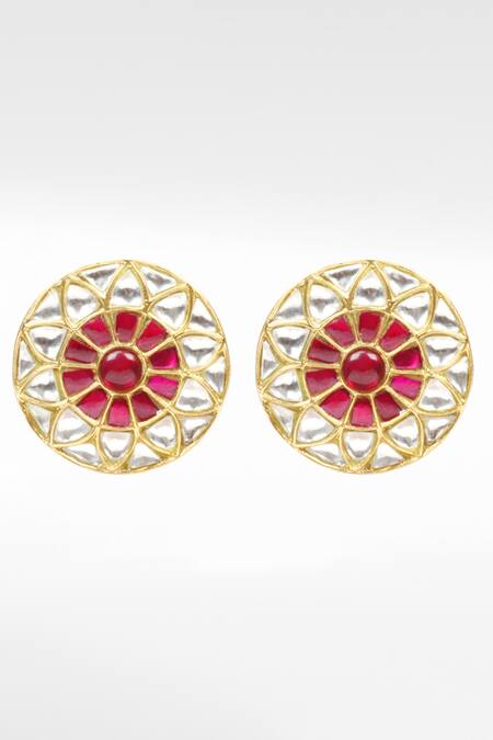Sangeeta Boochra Gold Plated Stones Round Floral Kundan Work Stud Earrings Online at Aza Fashions Sangeeta Boochra_Gold Plated Stones Round Floral Kundan Work Stud Earrings _Online_at_Aza_Fashions