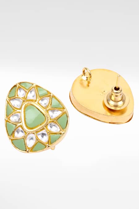 Shop Sangeeta Boochra Gold Plated Stones, Diamonds Floral Kundan Work Stud Earrings at Aza Fashions Shop_Sangeeta Boochra_Gold Plated Stones, Diamonds Floral Kundan Work Stud Earrings _at_Aza_Fashions
