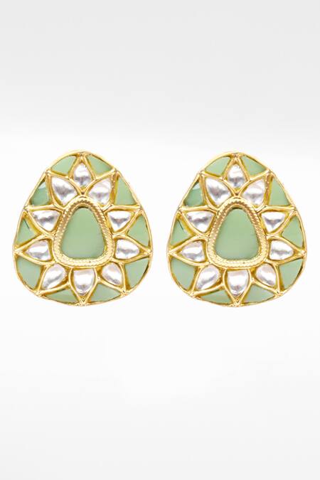 Sangeeta Boochra Gold Plated Stones, Diamonds Floral Kundan Work Stud Earrings Online at Aza Fashions Sangeeta Boochra_Gold Plated Stones, Diamonds Floral Kundan Work Stud Earrings _Online_at_Aza_Fashions
