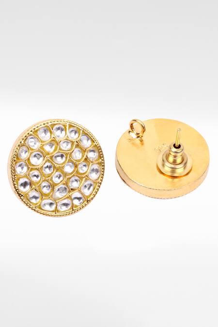 Sangeeta Boochra Gold Plated Diamonds, Stones Round Kundan Work Stud Earrings Online at Aza Fashions Sangeeta Boochra_Gold Plated Diamonds, Stones Round Kundan Work Stud Earrings _Online_at_Aza_Fashions