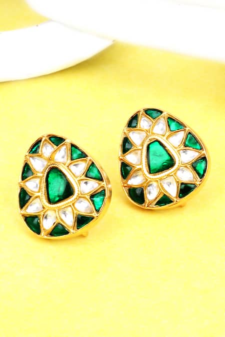 Sangeeta Boochra Gold Plated Stones Silver Kundan Work Stud Earrings 