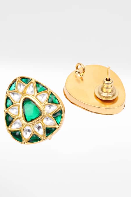 Shop Sangeeta Boochra Gold Plated Stones Silver Kundan Work Stud Earrings at Aza Fashions Shop_Sangeeta Boochra_Gold Plated Stones Silver Kundan Work Stud Earrings _at_Aza_Fashions
