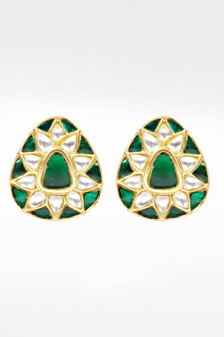 Sangeeta Boochra Gold Plated Stones Silver Kundan Work Stud Earrings Online at Aza Fashions Sangeeta Boochra_Gold Plated Stones Silver Kundan Work Stud Earrings _Online_at_Aza_Fashions