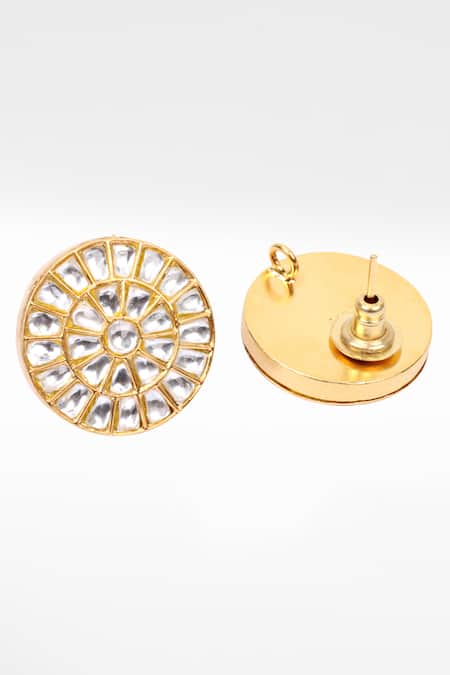 Shop Sangeeta Boochra Gold Plated Stones Silver Round Stud Earrings at Aza Fashions Shop_Sangeeta Boochra_Gold Plated Stones Silver Round Stud Earrings _at_Aza_Fashions