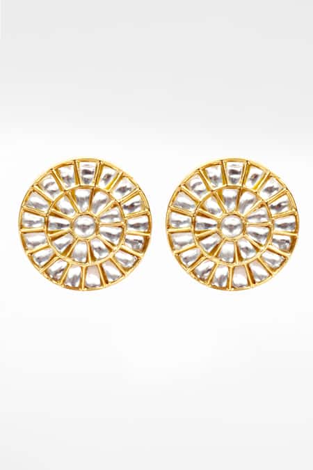 Sangeeta Boochra Gold Plated Stones Silver Round Stud Earrings Online at Aza Fashions Sangeeta Boochra_Gold Plated Stones Silver Round Stud Earrings _Online_at_Aza_Fashions