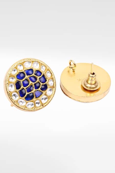 Shop Sangeeta Boochra Gold Plated Stones, Diamonds Silver Work Stud Earrings at Aza Fashions Shop_Sangeeta Boochra_Gold Plated Stones, Diamonds Silver Work Stud Earrings _at_Aza_Fashions
