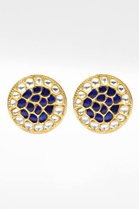 Sangeeta Boochra Gold Plated Stones, Diamonds Silver Work Stud Earrings Online at Aza Fashions Sangeeta Boochra_Gold Plated Stones, Diamonds Silver Work Stud Earrings _Online_at_Aza_Fashions