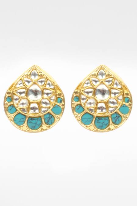 Sangeeta Boochra Gold Plated Stones, Zari Drop Work Stud Earrings Online at Aza Fashions Sangeeta Boochra_Gold Plated Stones, Zari Drop Work Stud Earrings _Online_at_Aza_Fashions