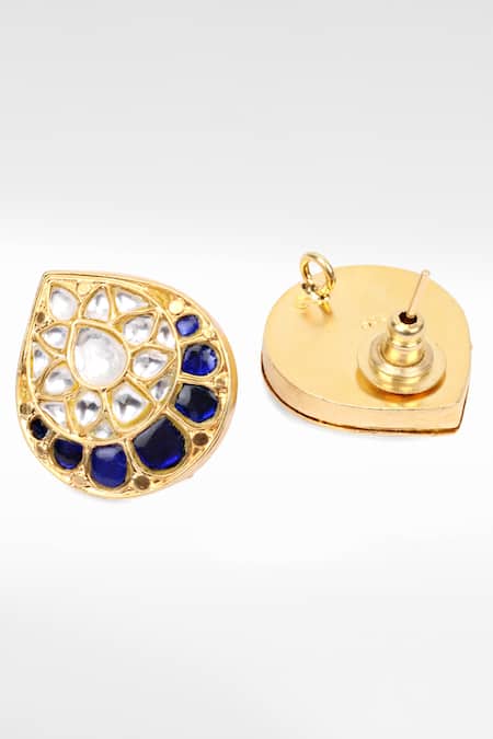 Shop Sangeeta Boochra Gold Plated Stones, Diamonds Silver Drop Kundan Work Stud Earrings at Aza Fashions Shop_Sangeeta Boochra_Gold Plated Stones, Diamonds Silver Drop Kundan Work Stud Earrings _at_Aza_Fashions