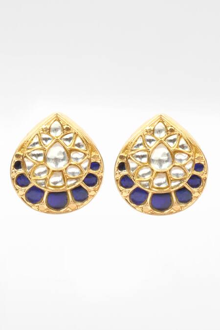 Sangeeta Boochra Gold Plated Stones, Diamonds Silver Drop Kundan Work Stud Earrings Online at Aza Fashions Sangeeta Boochra_Gold Plated Stones, Diamonds Silver Drop Kundan Work Stud Earrings _Online_at_Aza_Fashions