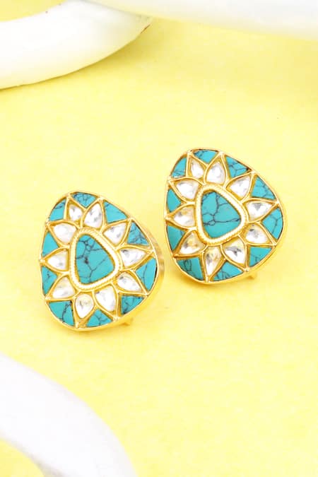Sangeeta Boochra Gold Plated Stones Triangular Studded Earrings 
