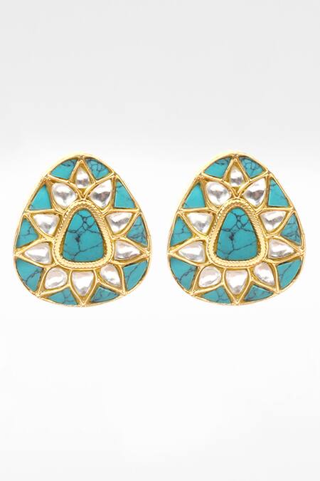 Sangeeta Boochra Gold Plated Stones Triangular Studded Earrings Online at Aza Fashions Sangeeta Boochra_Gold Plated Stones Triangular Studded Earrings _Online_at_Aza_Fashions